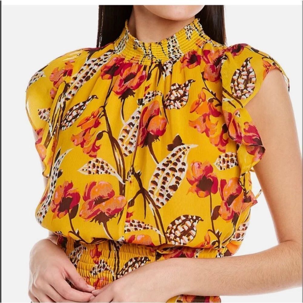 A.L.C. 100% silk Floral Yellow Women's Top, US10